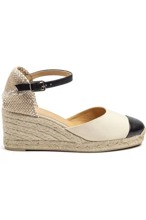 Castaner Cream Wedge Heel Ankle Strap Cotton Leather Toe & Strap Espadrilles