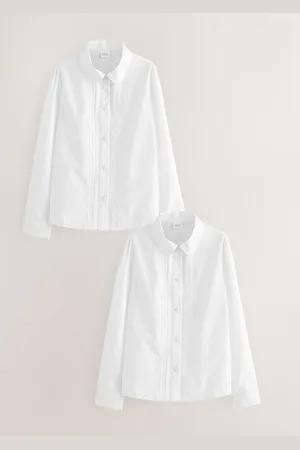 Next Langærmet Lace Trim School Bluser 2 Pakke (3-14år)9 år (134cm)