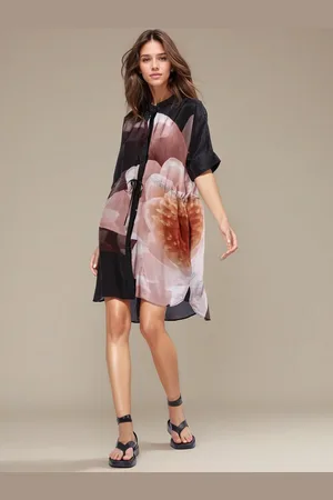 Religion Jade Tunic Dress With Large Pink Floral Placement Print40