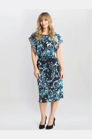 Gina Bacconi Lisa-Marie Printed Chiffon Blouson Black Dress36