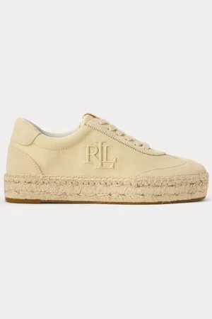 Ralph Lauren Kids Cream Luize Canvas Suede Trainers