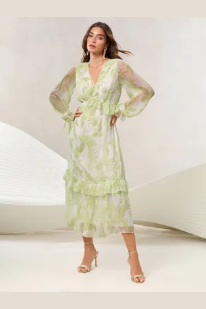 Lipsy London Long Sleeve V-Neck Ruffle Maxi Dress34