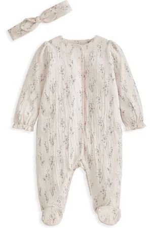 Mamas & Papas Cream Lavender Print Sleepsuit & Headband Set50cm