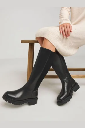 Simply Be Back Stretch Panel Chunky Flat Knee High Boots In Extra Wide Fit Super Curvy Calf
