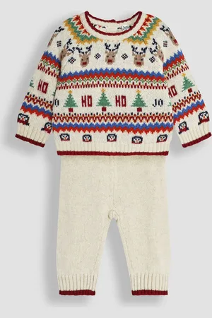 JoJo Maman Bébé Christmas Fairisle Pattern Knitted Jumper & Leggings Set0-3 mdr