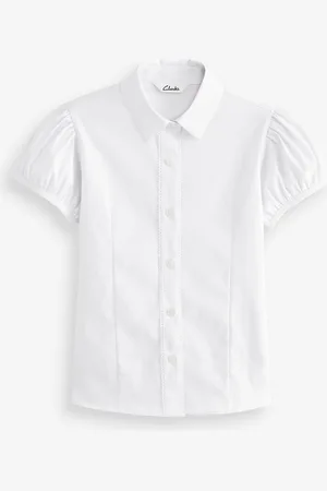 Clarks White Short Sleeve Senior Girls Fitted Lace Trim School Shirt14 år (164cm)