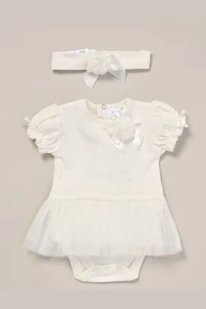 Rock-a-bye Baby Boutique Rose Ribbon Detail Tutu White Bodysuit and Headband Outfit Set6874cm