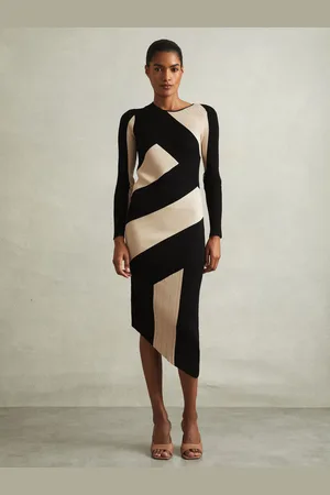 Reiss Jem Knitted Colourblock Asymmetric Midi DressS