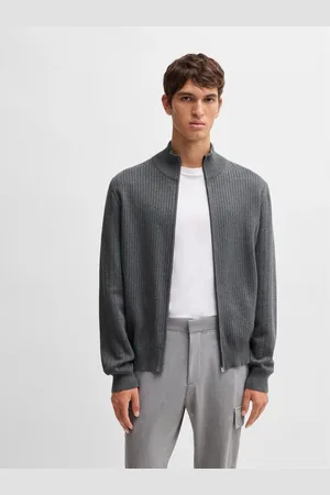 HUGO BOSS Knitted Pinstripes Zip Up Cotton CardiganXL