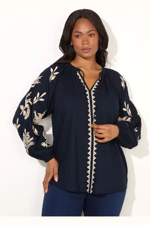 Live Unlimited London Curve Embroidered Sleeve Tie Neck Top54