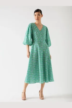 LK Bennett Lola Birch Viscose Blend Blossom Print Jacquard Dress With Statement Sleeve