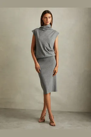 Reiss Hester Knitted Wool-Cashmere Blouson Top Midi DressS