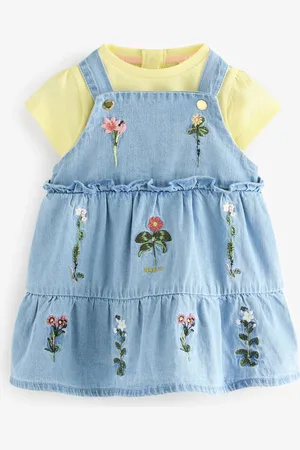 Ted Baker Blue Floral Embroidered Pinny Dress and T-Shirt Set6268cm