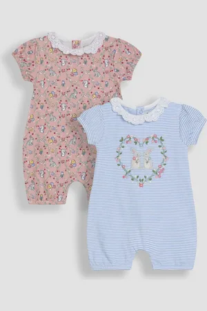 JoJo Maman Bébé Broderie Collar 100% Cotton Rompers 2 Pack8086cm
