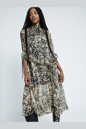 River Island Dyreprint Høj hals Frill Midi Kjole44