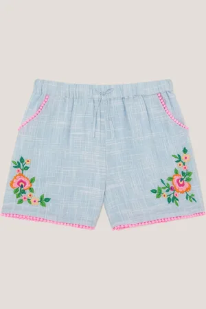 Monsoon Floral Embroidered Slub Shorts9 - 10 år (134 - 140cm)