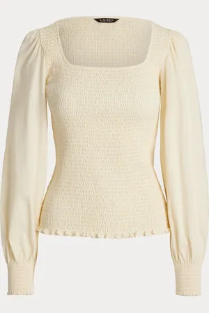Ralph Lauren Cream Charella Firkantet Hals Smock Blusemedium
