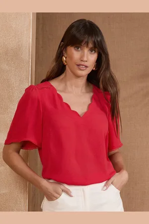 Love & Roses Short Sleeve V-Neckline Scallop Detail T-Shirt44
