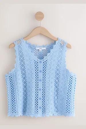 Next Stitch Lace Mesh Button Up Tank WaistcoatLille Almindelig