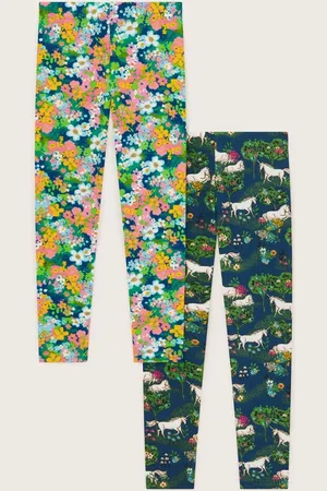 Monsoon Unicorn Floral Print Leggings 2 Pack146152cm