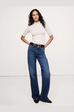 Banana Republic Ribbed Merino Mock-Neck Elbow-Sleeve Jumperlarge