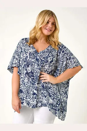 Roman Curve Ikat Print Asymmetric Blouse48