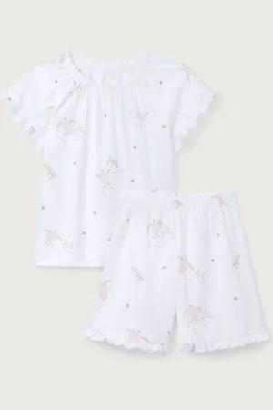 The White Company Relaxed Fit Pink 100% Cotton Boho Neck Turtle Short Pyjamas Set134140cm
