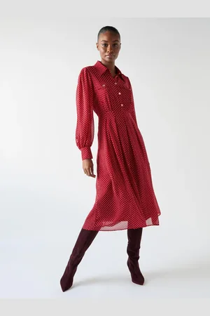 LK Bennett Emilia Viscose Blend L & S Rib Knit Dresses With Woven Trim38