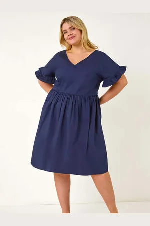 Roman Curve 100% Cotton V-Neck Frill Dress44
