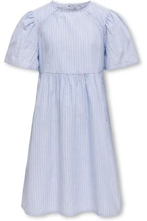 ONLY Blue Stripe Woven Volume Sleeve 100% Cotton Dress140146cm