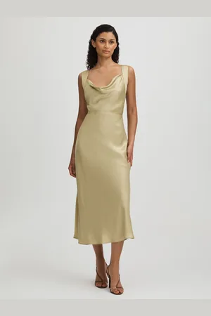 Paige Olive Silk Satin Cowl Neck Midi Dress42