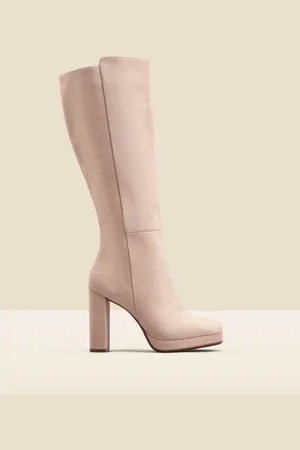Sosandar Nubuck Leather Platform Block Heel Knee High Boots