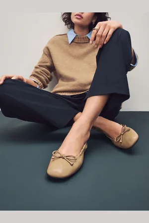Next Forever Comfort Premium Leather With Motioflex Ruched Bow Ballerinas
