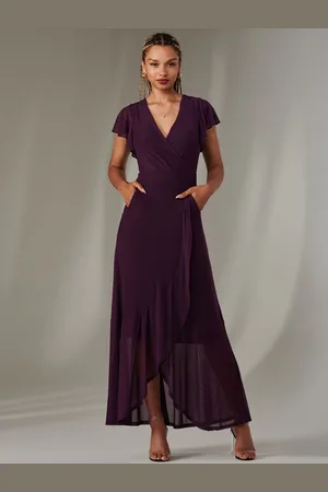 Jolie Moi Plain Wrap Mesh Maxi Dress42