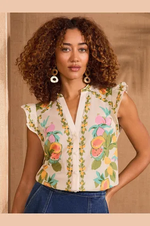 Love & Roses Printed Sleeveless Notch 100% Cotton Neck Blouse40