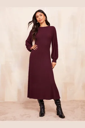 Friends Like These Long Sleeve Rib Batwing Midi Dress44