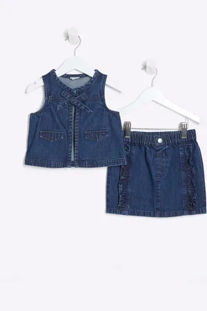 River Island Girls Denim 100% Cotton Gilet Skirt Set98104cm
