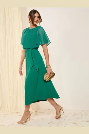 Friends Like These Scuba Chiffon Flutter Sleeve Midi Kjole44