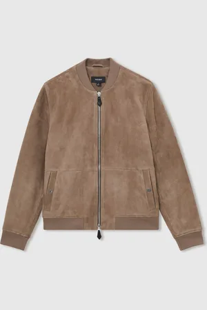Reiss Block Leather-Sleeve Suede Brick Bomber JacketXX-Large