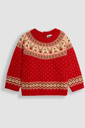 JoJo Maman Bébé Knitted Christmas Reindeer Fairisle Pattern Jumper2 - 3 år (92 - 98cm)
