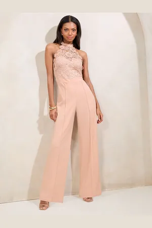 Lipsy London Halter Lace Mix Flower Trim Jumpsuit46
