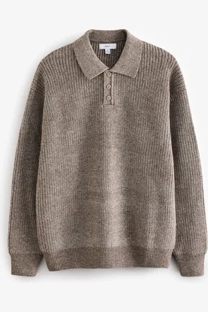 Next Relaxed Fit Rib Texture Polo Neck Jumper with WoolS