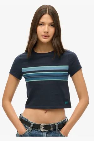 Superdry Blå Vintage Stribet Afkortet T-shirt34