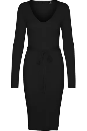 VERO MODA Long Sleeve V-Neck Belted Rib Dress44
