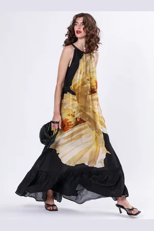 Religion Halterneck Maxi Dress With Large Floral Placement Print in Cupro38