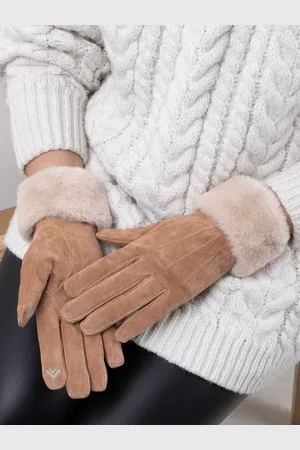 Totes Isotoner Winter Three Point Suede Ladies Gloves with Faux Fur CuffL
