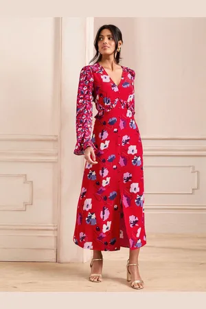 Love & Roses V-Neck Ruffle Midi Dress36