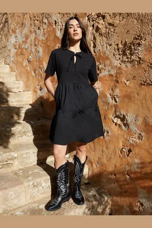 Threadbare 100% Cotton Tiered Jersey Poplin Mix Mini Dress46