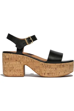 FitFlop Platfforms Leather Cork Heeled Ankle Strap Black Sandalseu41