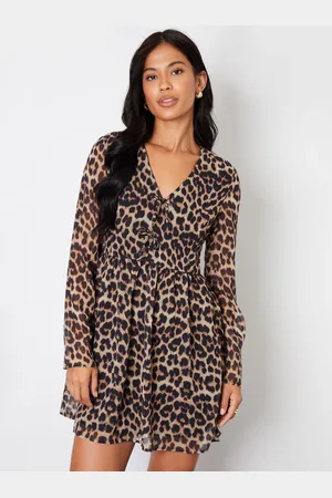 Threadbare Mini Leopard Print Flared Chiffon Dress42
